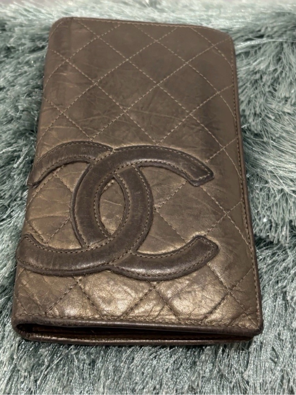 CHANEL Camdon lambskin Metallic Quilted LONG Wallet interlocking CC w/ COA gold!
